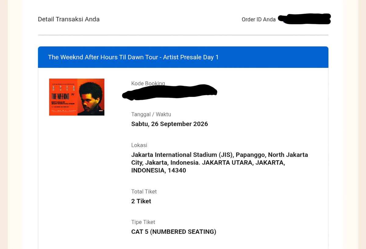 moodheayunda's tweet photo. WTS 2 TIX CAT 5 THE WEEKND DAY 1 IN JKT. 
Alasan dijual karna ternyata aku hamil
Tiket atas nama aku sendiri, cod depok/jaksel https://t.co/QsOZBsv8FT