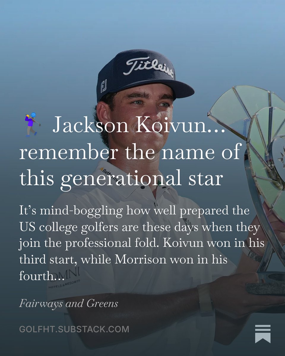 HindustanTimes's tweet photo. Fairways &amp; Greens | @TheJoyofGolf covers it all and more

⛳ Jackson Koivun stuns Scheffler in just his 3rd PGA Tour start 🌟
🏆 Tommy Morrison wins on Korn Ferry 🚀
🔥 Lucas Herbert sets LIV record at 30-under!  

Read and subscribe here:
https://t.co/aNEYRckoqh https://t.co/upgyLTvSlP