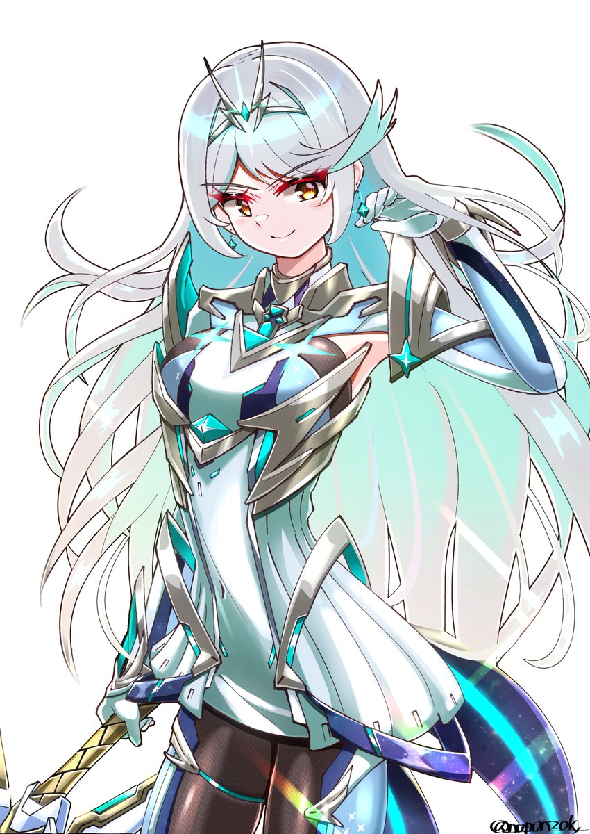 noponzok's tweet photo. 新衣装ヒカリちゃん
色合いがカッコよくて素敵なアレンジだなぁと
#ゼノブレイド2 
#XenobladeChronicles2 https://t.co/pfeHJypWrN