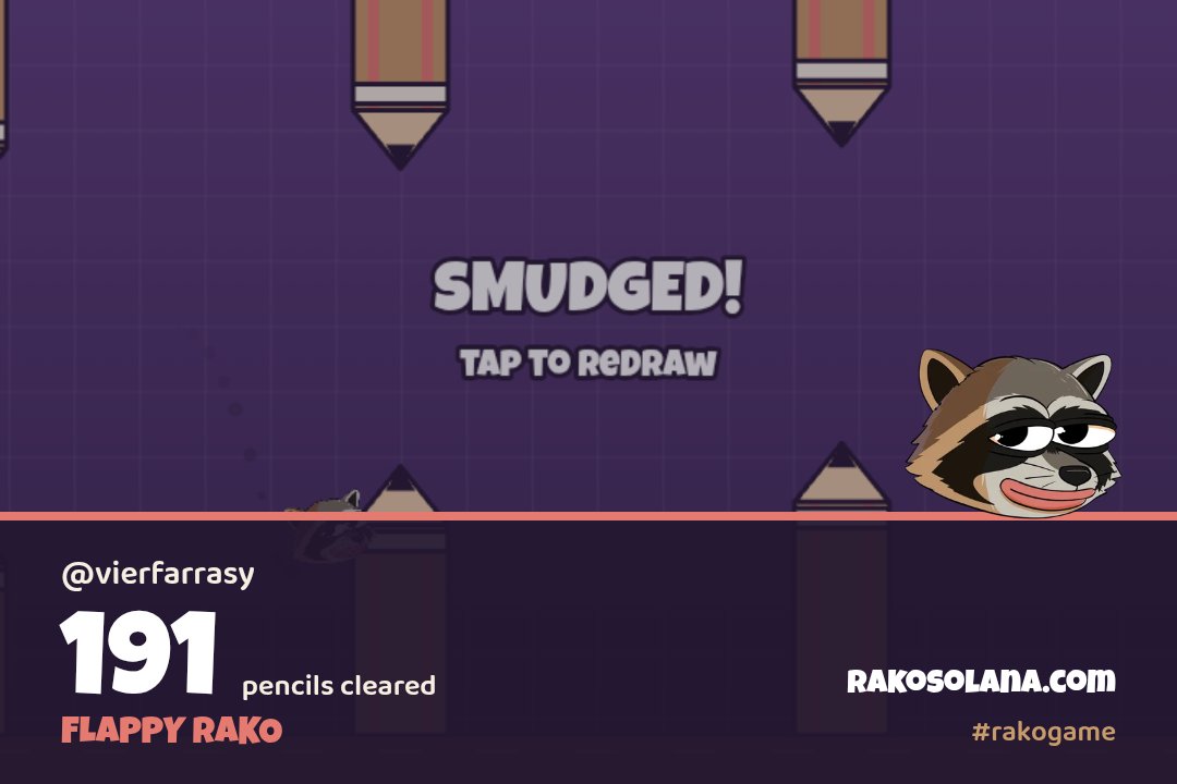 vierfarrasy's tweet photo. I cleared 191 pencils in Flappy RAKO 🦝

$RAKO — think you can beat that?

 https://t.co/2c7efv8kIL #rakogame https://t.co/PFH2Vphe5K