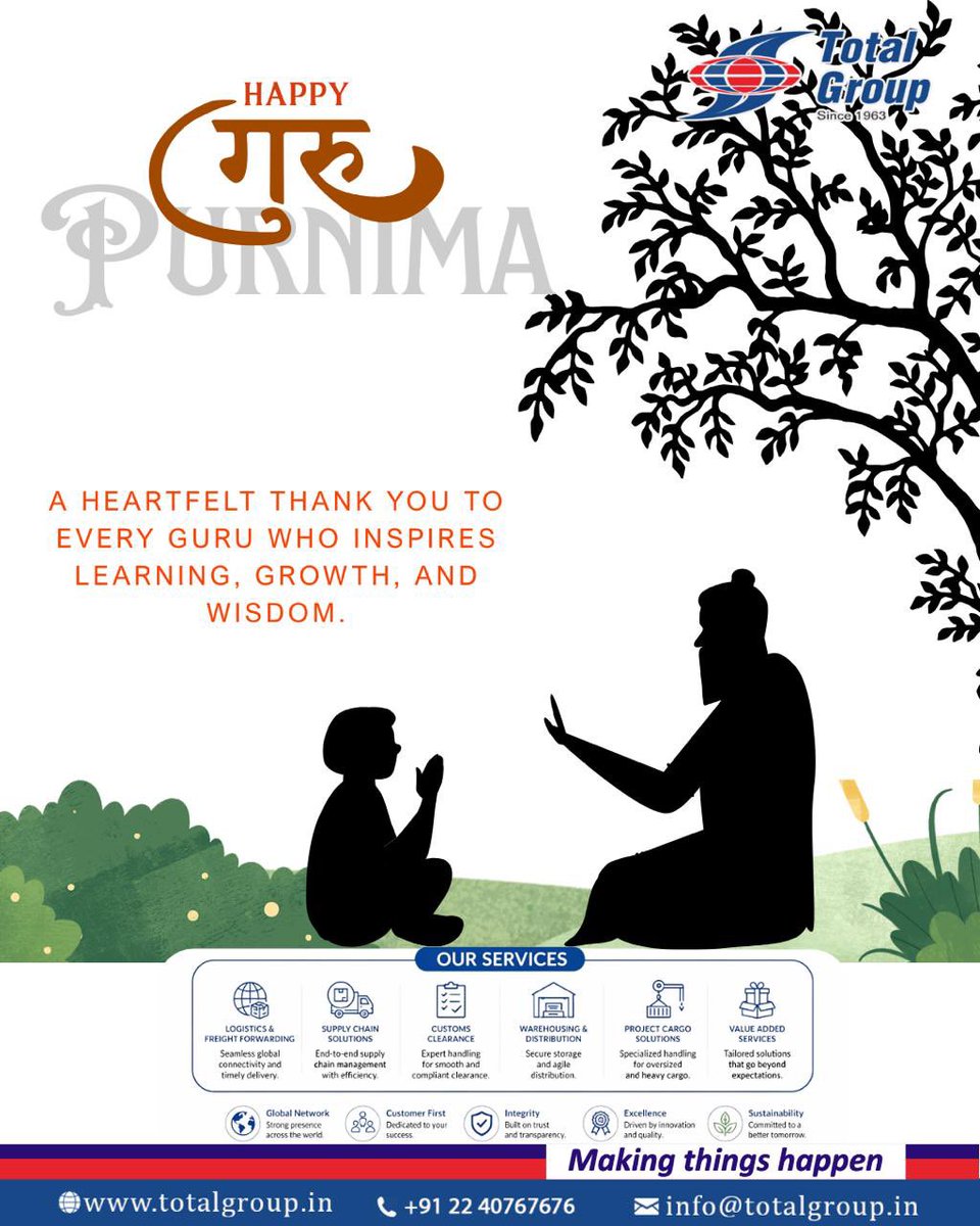 totalgrpsocial's tweet photo. “A heartfelt thank you to every Guru who inspires learning, growth, and wisdom.” Happy #gurupurnima 🙏 from your trusted logistics partner #TotalGroup.
.
.
.
.
.
.
.
.
#cargo #logistic #transport https://t.co/gG0b6biiwA