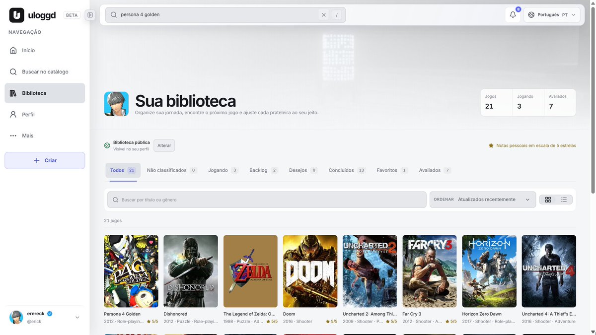 uloggd's tweet photo. Depois de muito trabalho, já dá para criar seu perfil, organizar sua biblioteca, avaliar jogos, montar listas e descobrir novos títulos.

Esse é só o começo. A plataforma ainda vai receber muitas atualizações, melhorias e novas funções, e queremos construir tudo isso junto com quem entrar agora.

A ideia é formar uma comunidade realmente apaixonada por jogos, onde cada perfil tenha personalidade e cada opinião tenha espaço.

Conheça, crie seu perfil e conte para a gente o que achou:

🔗 https://t.co/C0yqjd2DKJ

#uloggd #games #gaming #jogos #indiegames #gamedev #comunidadegamer