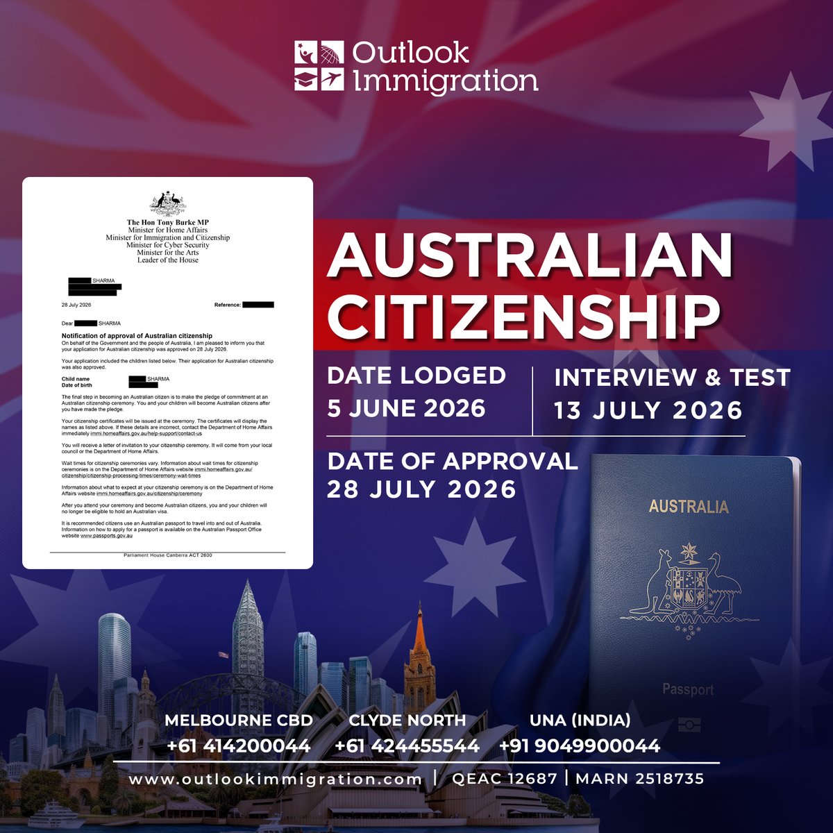 OutlookImmi's tweet photo. 🎉 Another Australian Dream Achieved! 🇦🇺

✅ Australian Citizenship Approved

#AustralianCitizenship #CitizenshipApproved #AustralianPassport #AustralianCitizen #CitizenshipApplication #CitizenshipTest #MigrationAgentAustralia #AustraliaImmigration #VisaSuccess #AustralianDream https://t.co/V9f3g5ePHU