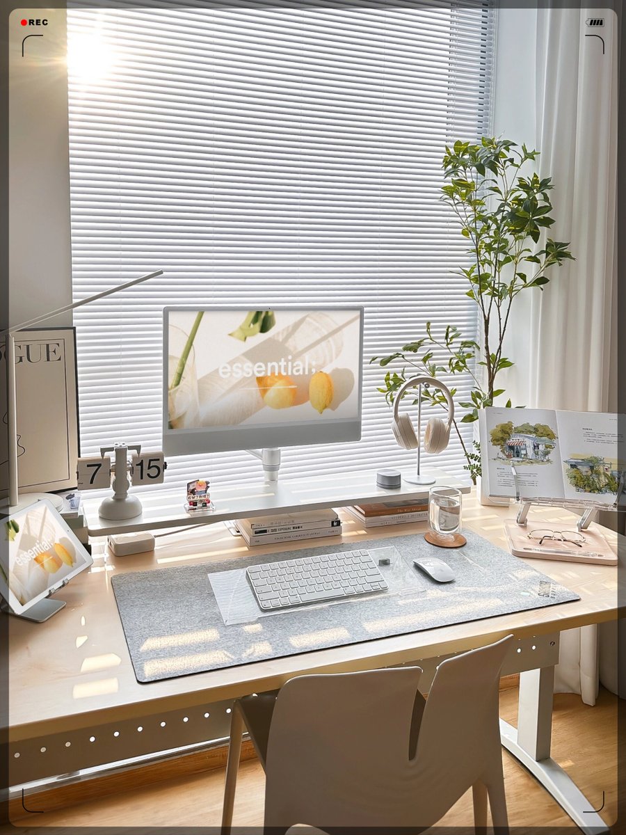 ChloeSherow's tweet photo. Transform your desk into a focused, calm workspace with just 3 small changes: a minimalist plant, a cable organizer, and a motivational quote card. #DeskSetup #WorkFromHome https://t.co/pEbEWeANwj