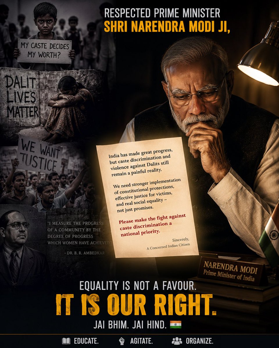 itzNikiiii's tweet photo. Dear Prime Minister Shri Narendra Modi ji,
🇮🇳🇮🇳
Please make the fight against caste discrimination a national priority. 🇮🇳
#DalitRights #EndCasteDiscrimination #SocialJustice #Constitution #Equality https://t.co/nB7wCKAori