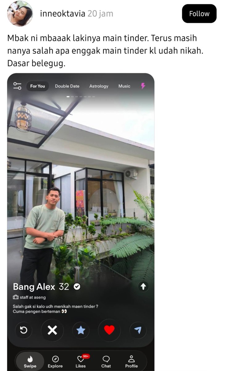 thruvsh's tweet photo. laki siapa ini woi udah nikah masih aja main tinder 😂 belegug jir wkwkw https://t.co/VMKauL6Tjj