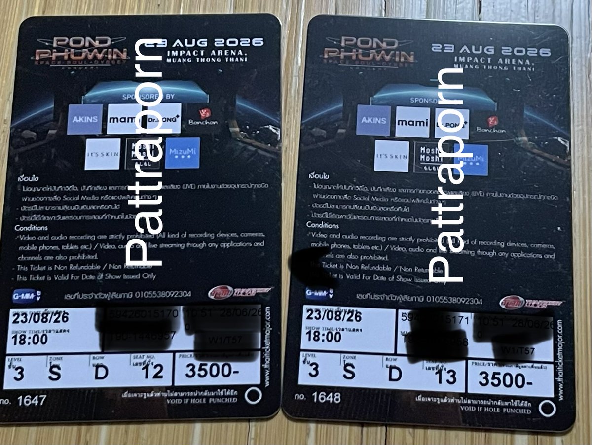 Paunfriend's tweet photo. ปล่อยบัตร ปภว รอบวันอาทิตย์ 2ใบติด หน้าบัตร3,500 โซนS นัดรับได้เลย #PondPhuwinConcert https://t.co/lTr2K5xBD6