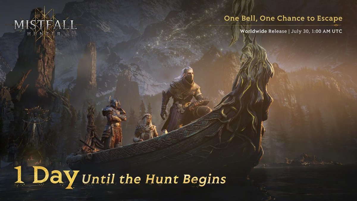MistfallHunter's tweet photo. 1 Day Until the Hunt Begins

The mist parts at last. Tomorrow at 6:00 PM PT, the gates to the Gyldenmist realm swing open—grab your squad, ready your gear, and be the first to ring the chime. Fortune favors the bold. https://t.co/PSttAj9DZL