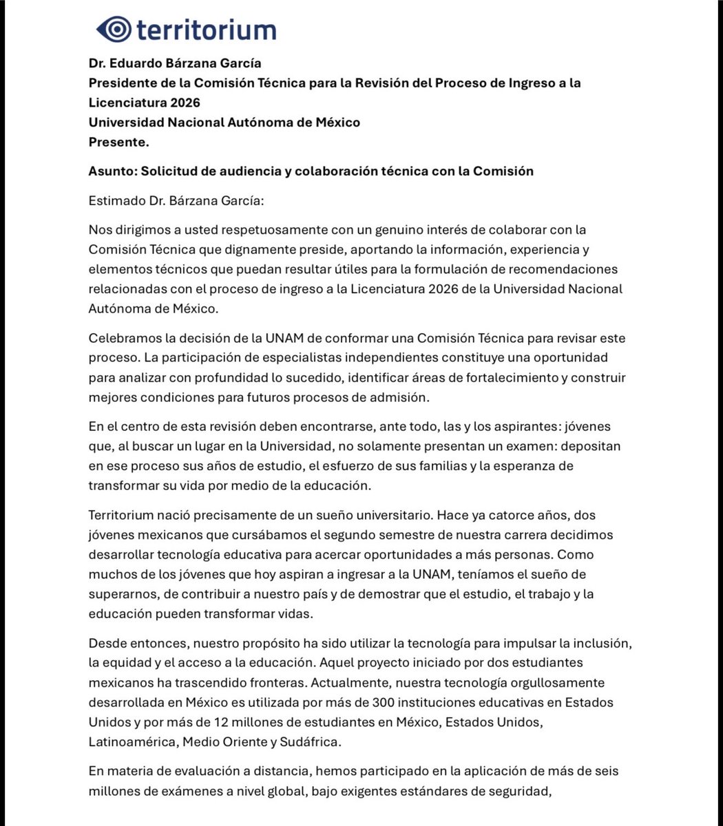 beltrandelrio's tweet photo. La empresa Territorium pide ser recibida por la comisión técnica de la UNAM para  “presentar los elementos que obran en nuestro poder, responder las preguntas de sus integrantes y colaborar en todo aquello que resulte útil para el cumplimiento de su encomienda”. https://t.co/5RS3aeZo5C