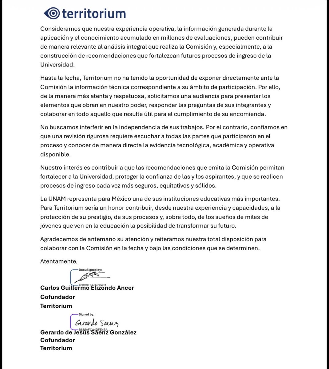 beltrandelrio's tweet photo. La empresa Territorium pide ser recibida por la comisión técnica de la UNAM para  “presentar los elementos que obran en nuestro poder, responder las preguntas de sus integrantes y colaborar en todo aquello que resulte útil para el cumplimiento de su encomienda”. https://t.co/5RS3aeZo5C