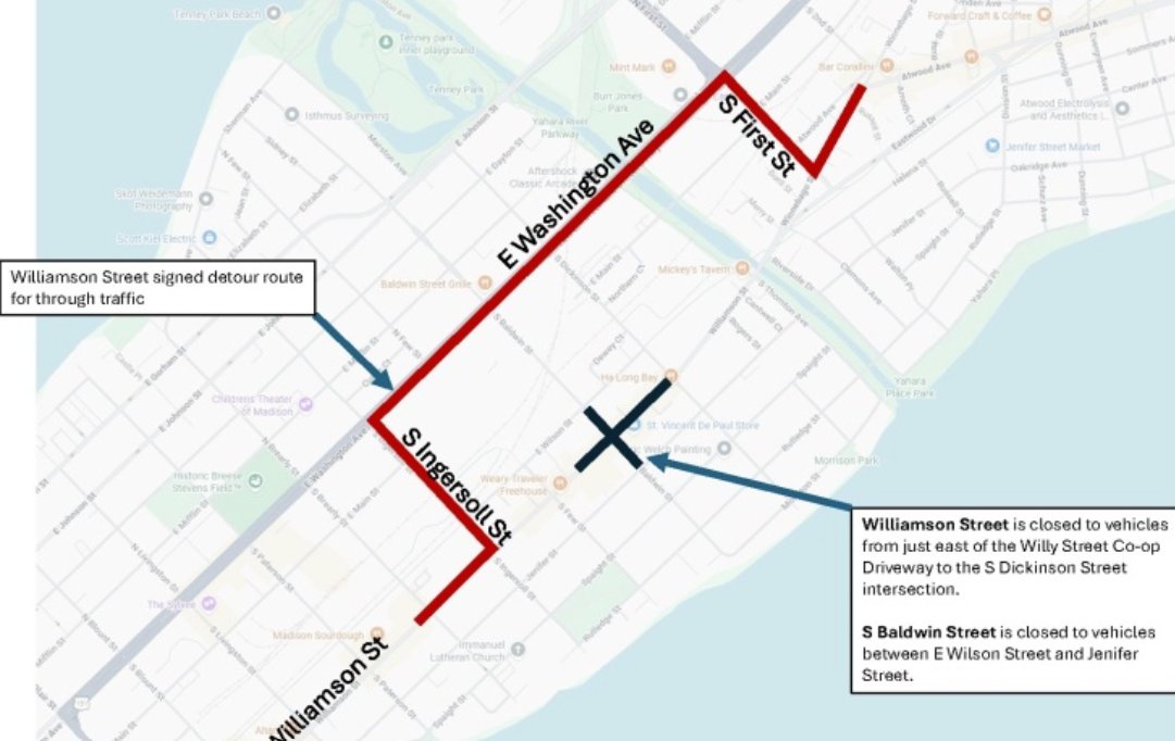 DanLennington's tweet photo. Short thread on the legality of the Madison Protests. The City has confirmed that two streets will be closed "until further notice."  The City is actually blocking the streets apparently to aid the protesters (not to protect them).  Photo: @SchulteLaura https://t.co/spT55FoZOW