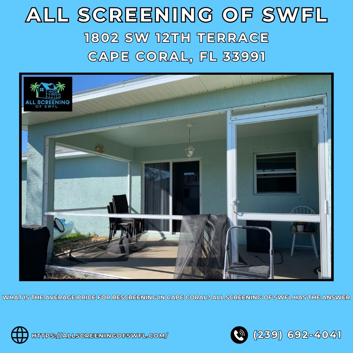 AScreeen_'s tweet photo. What Is the Average Price for Rescreening in Cape Coral? All Screening of SWFL Has the Answer

https://t.co/7twusCF4HT

All Screening of SWFL
1802 SW 12th Terrace,
Cape Coral, FL 33991
(239) 692-4041

https://t.co/cLkGwUafDt

#Rescreening #RescreeningCapeCoral #AllScreeningofSWFL https://t.co/Zaijexym3h
