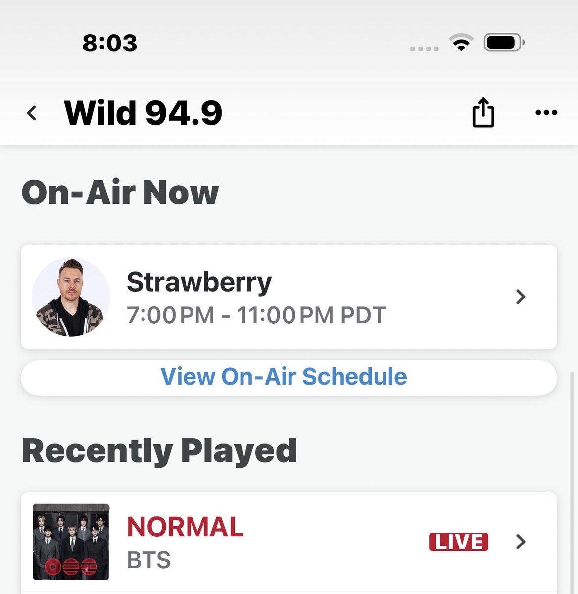 goreigo's tweet photo. You @STRAWBERRYradio 😂😂😂.  Thank you so much for playing #Normal by @BTS_twt once again tonight on @Wild949 #WildorOut 😘😘😘😘😘✌️🙏💜💜💜💜💜💜💜 https://t.co/wV0nqyMCIh