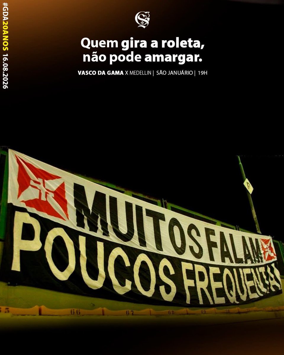 gdavg_'s tweet photo. Noite de copa é diferente! São 90 minutos da sua vida dedicadas ao Vasco.

Se esses jogadores não querem que o Vasco ganhe, NÓS VAMOS FAZER O VASCO GANHAR!

QUEM GIRA A ROLETA, NÃO PODE EM MOMENTO NENHUM AMARGAR.

#GDA20ANOS

Guerreiros do Almirante, a barra do Vasco desde 2006. https://t.co/541Fq24x6W