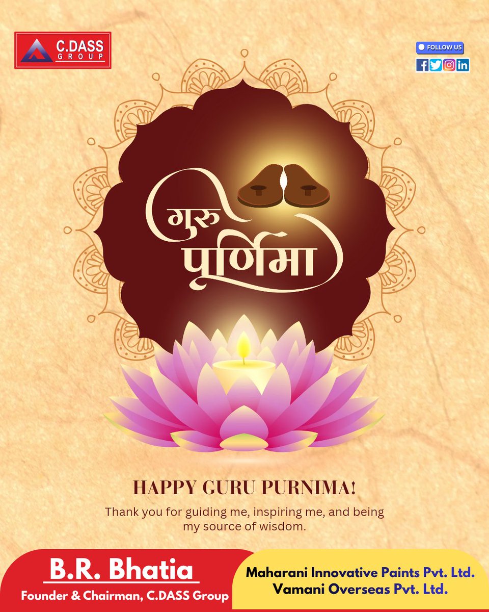 brbhatia_cdass's tweet photo. At C.DASS Group, we believe every achievement begins with the guidance of a great Guru. This Guru Purnima, we extend our sincere gratitude to all the mentors who inspire us to learn, lead, and grow. Wishing everyone a Happy Guru Purnima! 🌼

#HappyGuruPurnima #GuruPurnima https://t.co/l0UehebjxG
