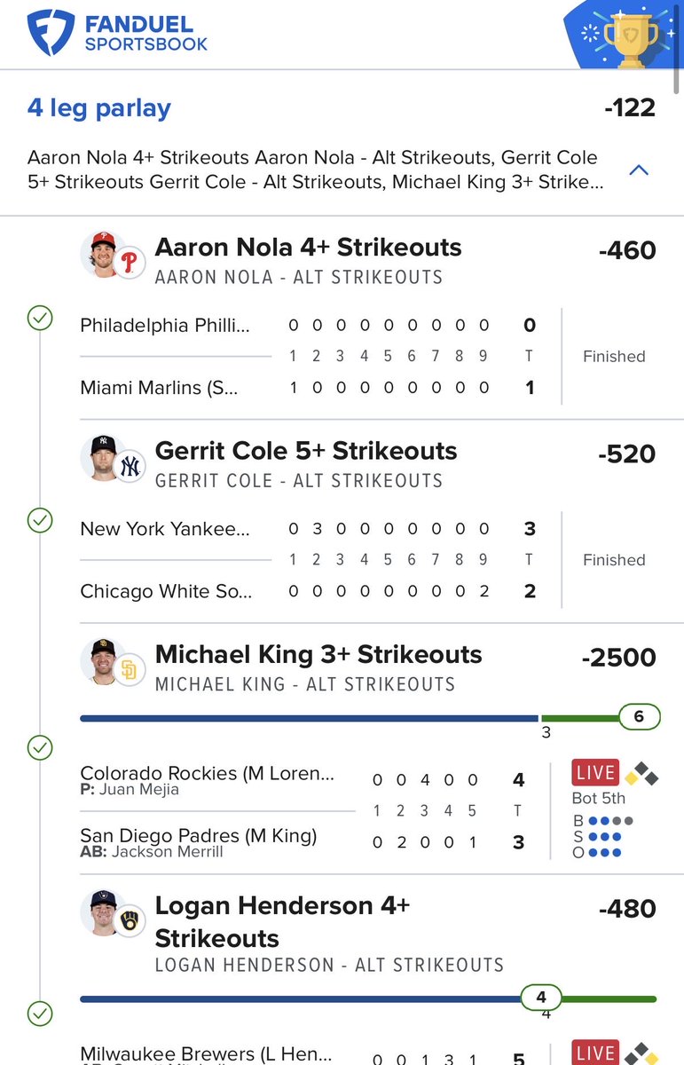 Ecombets's tweet photo. CASHED ✅ Our strikeout picks from earlier just hit — hope you tailed! 🏆

Nola, Cole, King, and Henderson all delivered. This is exactly why we lean into the K props — the swing-and-miss data doesn’t lie.

Let’s start building our bankroll back up slowly and the right way. Stick to your units — that’s the key to smart sports betting. No chasing, no going over budget. Just disciplined, calculated plays.

Build your bankroll, protect your bankroll. Let’s do this together 🤝

We don’t guess. We calculate.

#MLB #ZTR #ZonePicks #StrikeoutProps #BankrollManagement #TailOrFade