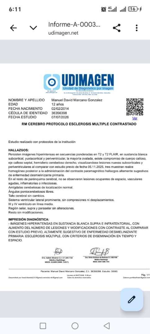 ManuelCMarcano1's tweet photo. @nayibbukele Presidente @nayibbukele mi hijo de 12 años en Vzla padece Esclerosis Múltiple. Urge el fármaco OCREVUS para frenar el avance de la enfermedad y evitar la discapacidad. No llega a farmacias de alto costo y es impagable. Ruego su ayuda. 🙏🇸🇻🇻🇪 @secprensasv @cancilleriasv https://t.co/q9pUCjQLrb