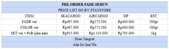 GobyStanstore's tweet photo. OPEN PO — FADE-SEHUN 🧡🩶

FADE Ver 
Seacargo : Rp497.000 
Aircargo : Rp573.500 
DP : Rp400.000

COLOR Ver 
Seacargo : Rp497.000 
Aircargo : Rp573.500 
DP : Rp400.000

SET Ver + PoB (jika ada) Seacargo : Rp955.000 
Aircargo : Rp1.110.000 
DP : Rp795.000

❌️CLOSE TBA❌️ https://t.co/3ex6WckWdn