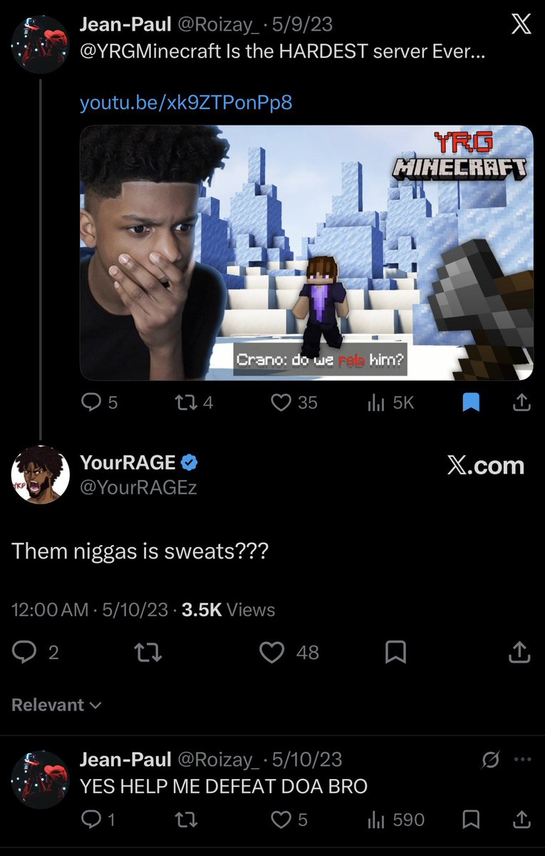 Roizay_'s tweet photo. @YourRAGEz Would love the opportunity to join! Made some great content from your Minecraft server a few years back and been on your stream a couple of times https://t.co/v6AShpFYs5