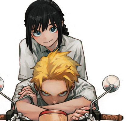 Color_Division's tweet photo. It's like he tried to make Denji and Asa but he keeps coming up with Bakugo and (fem)Deku. https://t.co/yLovKQSYPY