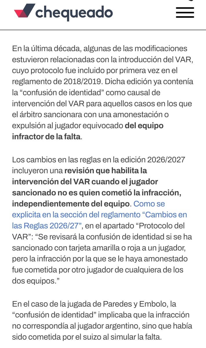 MagicoGonzalez7's tweet photo. @JuanCarlosCdlm @jesusparejo1 @ElVarCentral Veo que no te enteraste que antes del Mundial anunciaron reglas nuevas como la del tiempo para sacar los laterales, estar 1 minuto afuera si pedis asist medica y esta que estamos hablando que si el var  ve la simulación la amarilla automáticamente cambia de jugador https://t.co/I118pdfTIn