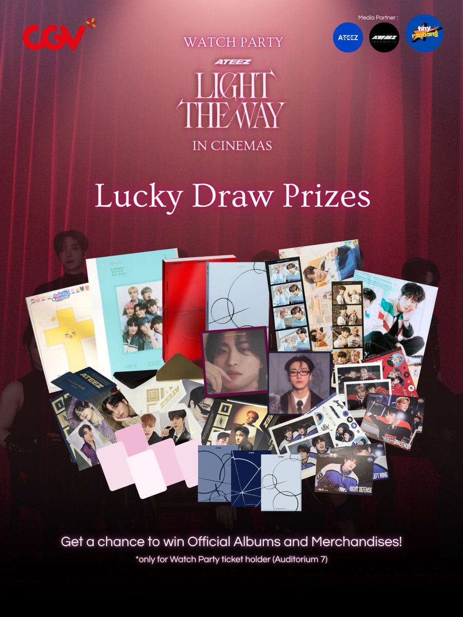 tinyraebang's tweet photo. 🎁 <ATEEZ: Light The Way> Watch Party Lucky Draw for Ticket Holders 🎁

We’ll be giving away dozens of exciting ATEEZ official stuffs as lucky draw prizes after our watch party ends!!!

Who knows, you might be one of the lucky winners~😏

#ATEEZ #LightTheWayInCinemas #tinyraebang https://t.co/0yrWQk7zO0