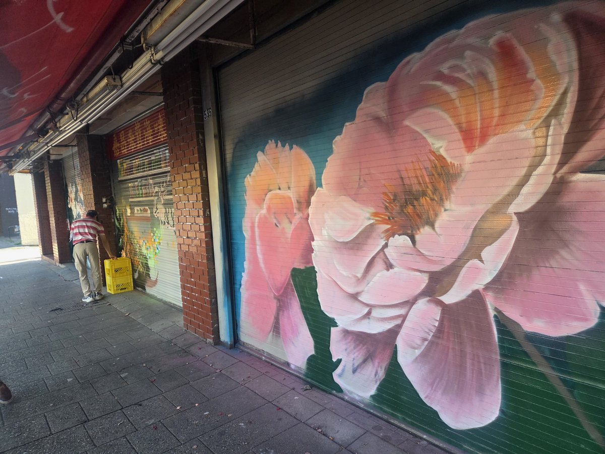 sarahblyth's tweet photo. DTES Artist Collective bringing color and beauty to Chinatown. The owner of the store  Ga Cheong traditional herbal medicine  was there helping with lettering. A great learning experience and cultural exchange. Two communities working together building bridges. @oddfellowsent @lorrainelowe_ thanks to @VanPoliceBoard @VanPoliceFnd @DeputyChow