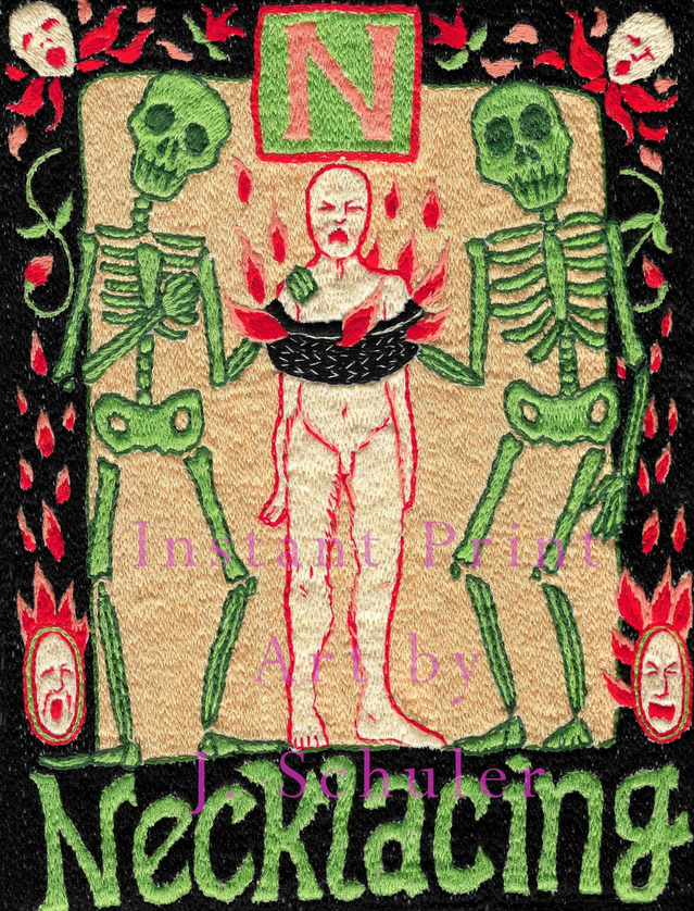 JulieKSchuler's tweet photo. N is for Necklacing
part of the Executioner's Alphabet, hand-embroidered artwork by Julie Schuler
available for download
https://t.co/aESFKnpeFd
#alphabet #darkart #handembroidery #needlework #textileart #spooky #macabre #skeletons https://t.co/IoLYEkSnzO