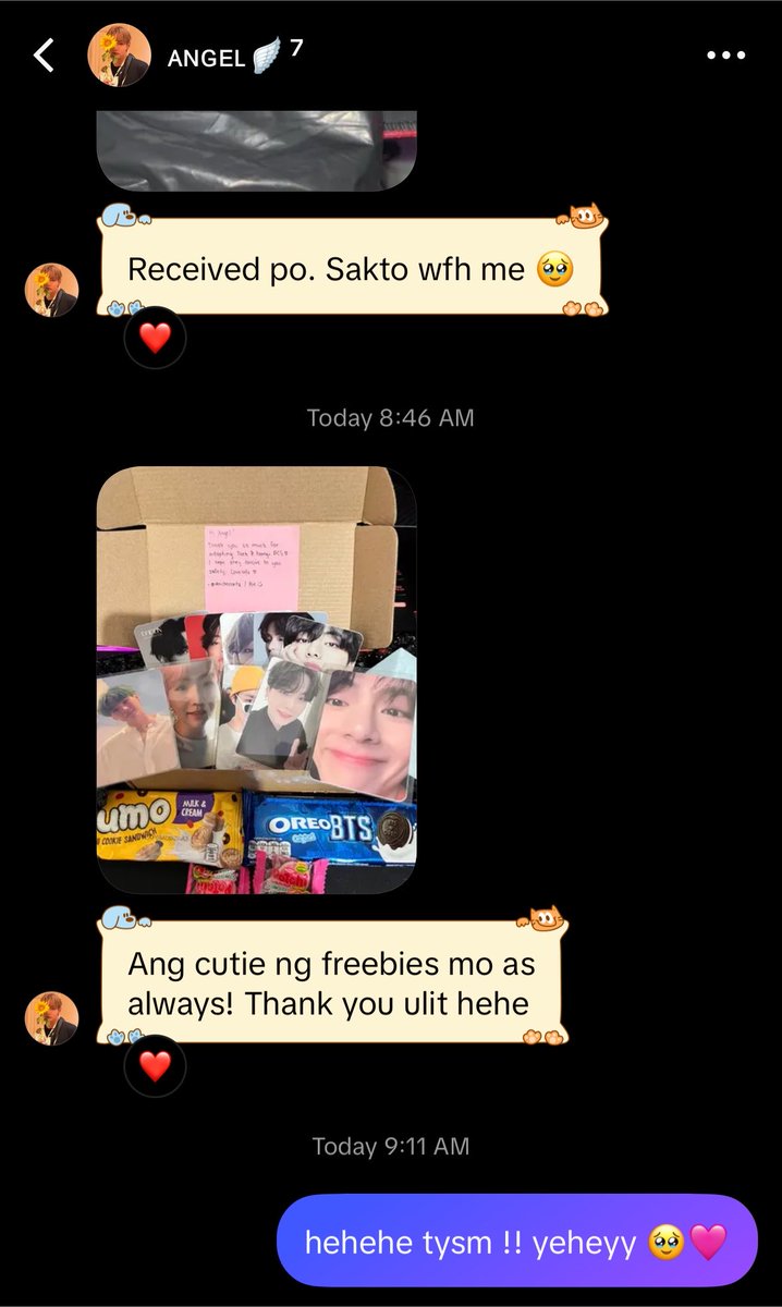 rievsunj's tweet photo. 040.
for proofs of legitimacy ! | | @daichecartz
taeh &amp; yoongi set photocards sold using my bns tiktok account to transact (@.daichecartz) ~ tysm for adopting taeh >__< ! #legitvsunrielle https://t.co/2rFzr5FSwQ