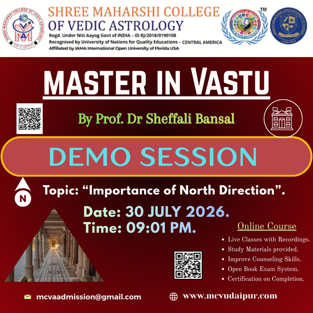 mcvu_college's tweet photo. MASTER IN VASTU – DEMO SESSION

Topic: Importance of North Direction
 Date: 30 July 2026
 Time: 09:00 PM
By Prof. Dr. Sheffali Bansal

📧 Email: mcvaadmission@gmail.com
 🌐 Website: https://t.co/R1Y2MD5vMl
📞 Admission Helpline: +91 7023419351 https://t.co/zGamfpQWHj