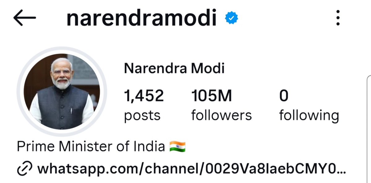 HCP_2026's tweet photo. Pm Narendra Modi gained 3 MILLION  followers on Instagram with just three videos.

Forget about his GOVERNMENT, just show him how a single CJP Tweet's can reduce his social media followers 💀

@AshutoshRanka @SauravDassss https://t.co/KctoKqsYjn