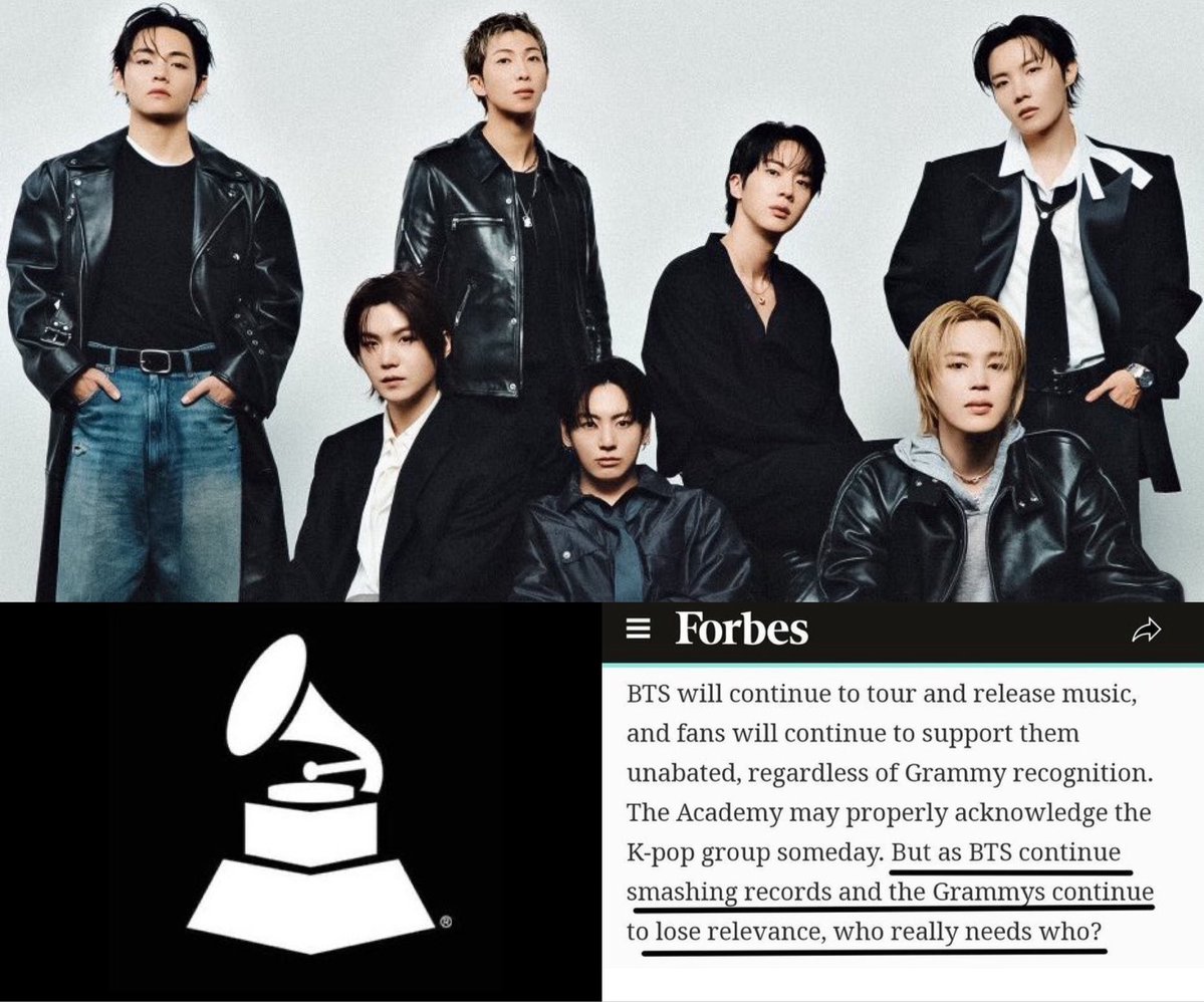 btschartsxdaily's tweet photo. But as #BTS continue smashing records and the Grammys continue to lose relevance, who really needs who? - FORBES

 #WeStandWithBTS https://t.co/JENQjt6K6T