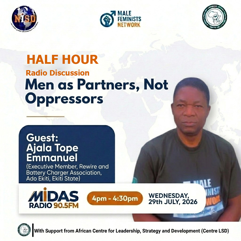 Nisd_ng's tweet photo. Partnership of men in the of journey of life with women is key both at home and society at large. Join Ajala Tope Emmanuel on Midas radio 90.5fm as he x-rays importance of this contextual discourse.
#EndGBV
#GBVPrevention
#MaleFeminists
#heforshe https://t.co/8lcFQITzXr