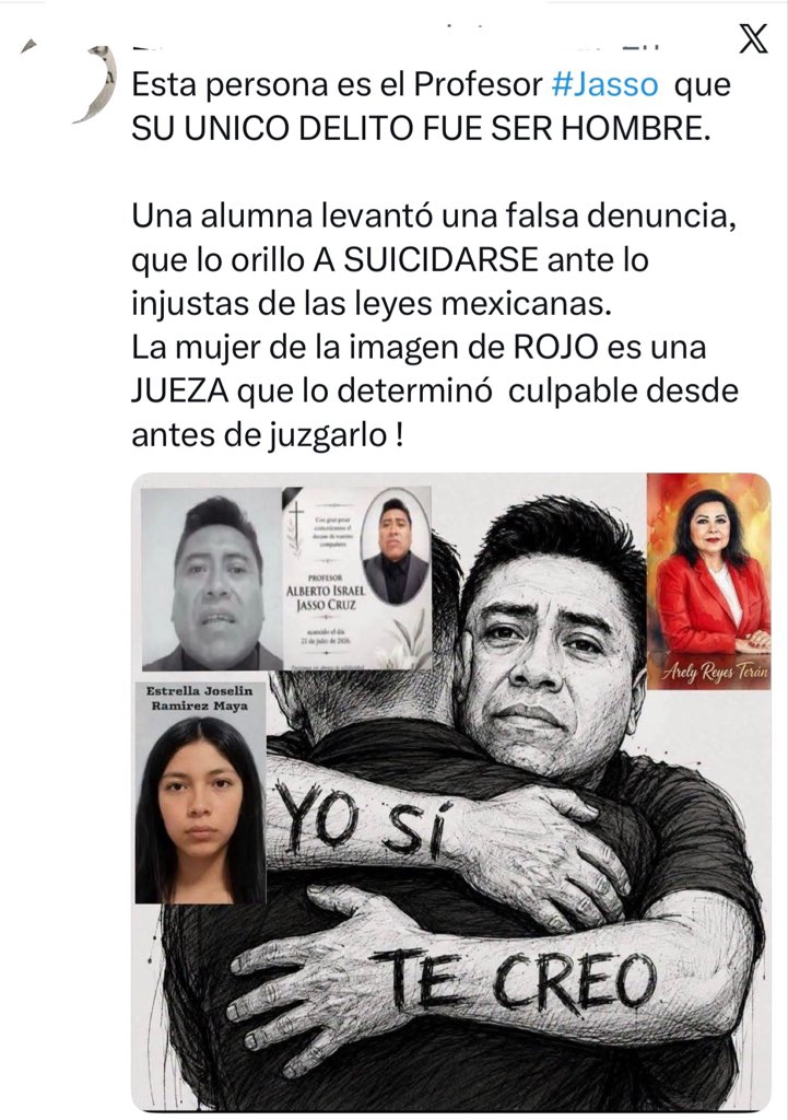 ladelaplayamx's tweet photo. Sin pruebas, le creen al maestro Alberto y no paran de llorarle. Si no hubiera video del niño abusado en Chiapas, los mismos viejos rancios mañosos que no paran de hacer berrinche por este caso, también le hubieran creído a estos degenerados. ¿Se acuerdan del caso Kim de 4 años? Se le fueron encima a Dulce, su mamá, por denunciar al buen padre y esposo pdf Eliseo simplemente porque dijo: “yo no fui”. Tuvieron que pasar 7 meses para judicializar el caso. ¿Quieren más ejemplos? Escriban en Google: “maestro abuso sexual” y vean el menú, no acaban hoy. ¿Estoy culpando a Jasso? No, lo que estoy diciendo es que no se defiende el honor de las personas que no conocemos ni tenemos por qué doxear ni linchar mediáticamente a la parte acusadora, hasta que las autoridades hagan su chamba. 

P.D.: Dejen de llorar por las denuncias falsas, MEQUETREFES. Le pasa a 1 de cada 100. Abusos sexuales ocurren 4 cada hora. “De 90 casos denunciados cada día en todo México, 39 son violaciones.” ¡Oh sorpresa! El 99% de los agresores son hombres. (Cifras 2024 y van en aumento.)

El feminismo va, le pese a quien le pese. 🫵

https://t.co/ZsmYxTpYTn
