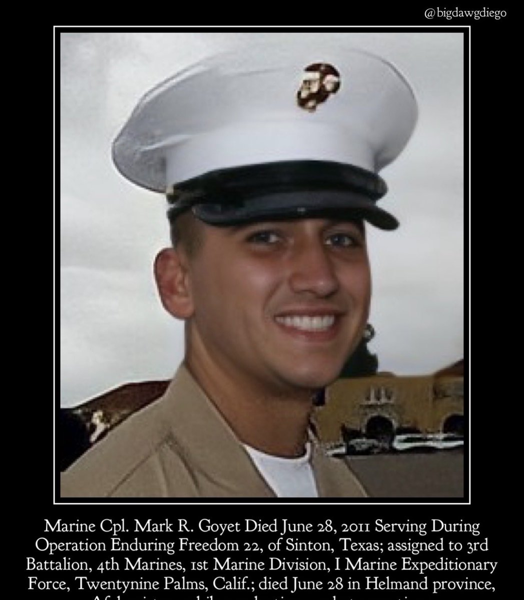 bigdawgjdub's tweet photo. "They say no man is truly Dead until he is
Forgotten, so Today I say your name so you are not."
#nooneleftbehind #rememberthefallen #warrior #usmc #marines #3rdbattalion4thmarineregiment #1stmarinedivision https://t.co/dRrBJEUqb9