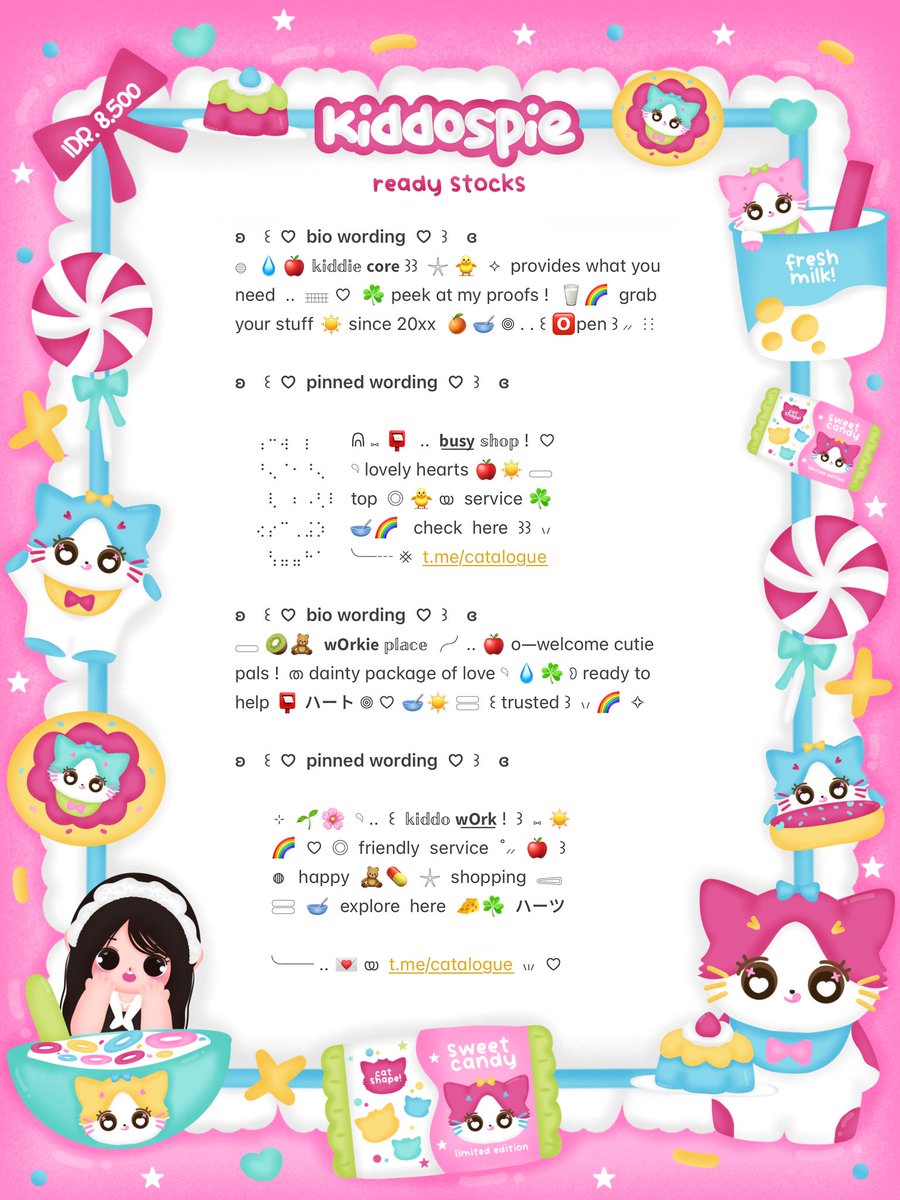 Cinnamoruoll's tweet photo. ⠀
ʚ  🌸  ⋮⋮  help retweet?  tysm  ౿ ⊹ 𓈒 

𓎟 ₊  💭🥣  haloo teman—timun ! ˚ 🐇 ⸝⸝  sherin bawain wording ready stock 🍮☘️ 𖣠 ♡  . .  ꒰ 8 bio &amp; pinned ꒱ ⊂⊃ 🍭 𓐍 with price IDR. 8.500  🧁🎀  യ₊ reply or dm for order ミ ☀️ ⑅ Ი 

    ◎⠀..⠀⟡ 💌  𓄹 #bealanja  ៶៸ https://t.co/yyQEx2XD8z