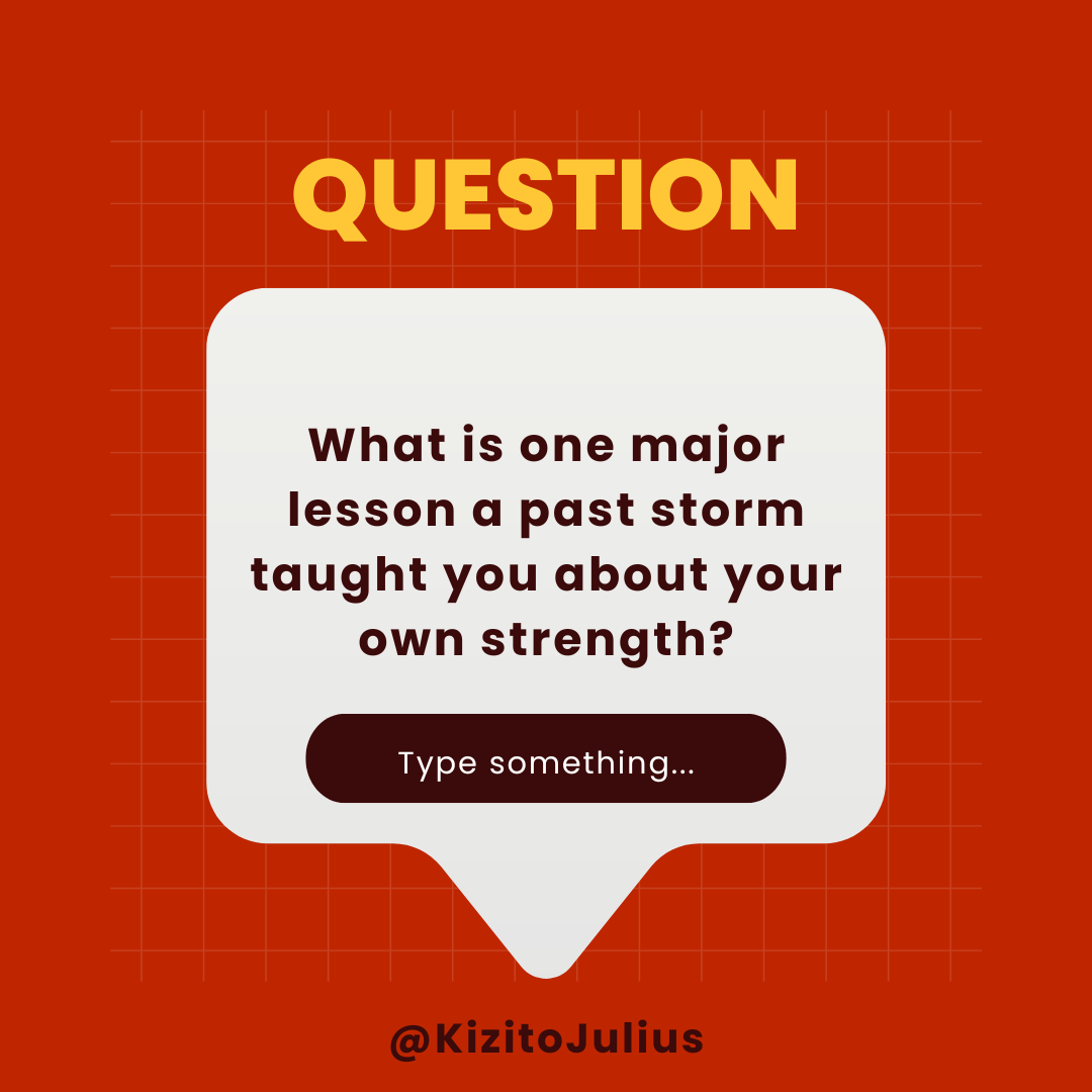 JuliusKizito10's tweet photo. Good morning
QUESTION: What is one major lesson a past storm taught you about your own strength? 💭
Every trial leaves us with lessons we never expected to learn. Drop your thoughts below and let's share strength. 👇
#MentalHealth #Resilience #Vision2040 https://t.co/ztiM2lVW8L