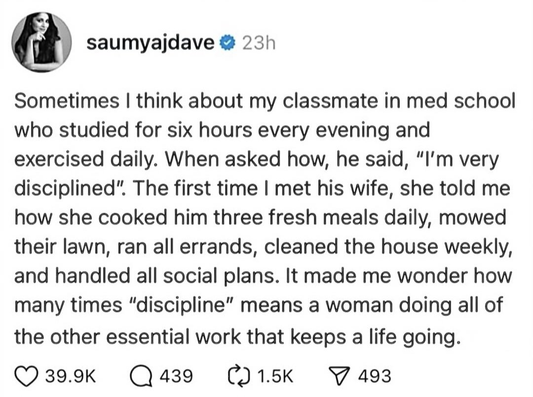 nisafeminista's tweet photo. Ladies, imagine someone doing your cooking, cleaning, running errands &amp; endless invisible domestic labor. Imagine how much TIME that would free up for your career and hobbies. For the average male, that IS their reality. Then they turn around and claim women "contribute nothing." https://t.co/L0krhRYv18