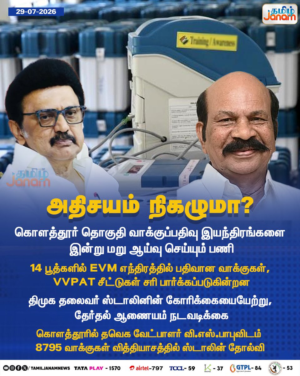 TamilJanamNews's tweet photo. அதிசயம் நிகழுமா?

#tamiljanam | #tvkVSBabu | #DMKStalin | #Kolathur | #EVM | #VVPAT | #ElectionCommission | #newsupdate https://t.co/ZGJFgO7COX