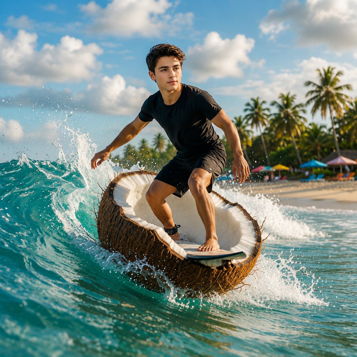 Coconut Shell Surfing Scene