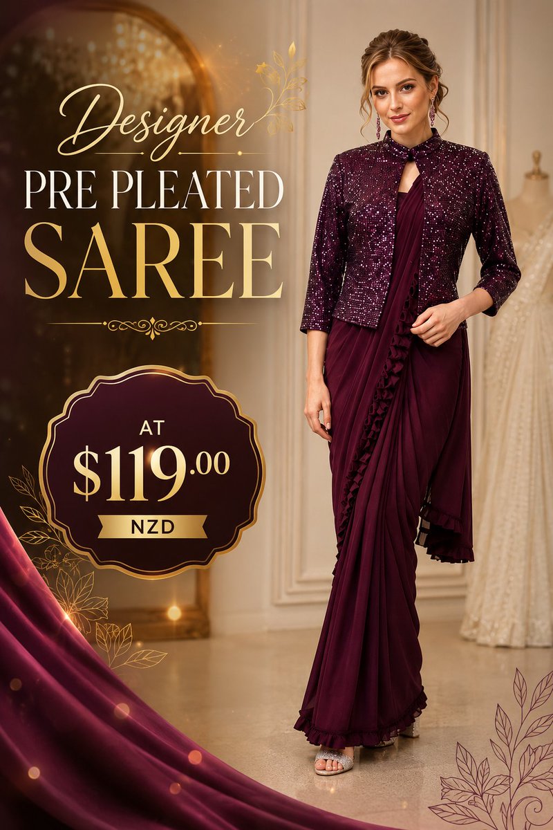 AkarshanNz's tweet photo. 💜 Premium look. Amazing price. Only $119 NZD 👉 https://t.co/Kv6Ig4WB3m 🛍️

#DesignerSaree #PrePleatedSaree #IndianFashion #AucklandShopping #NZFashion #AkarshanNZ https://t.co/M10mHaaFu2