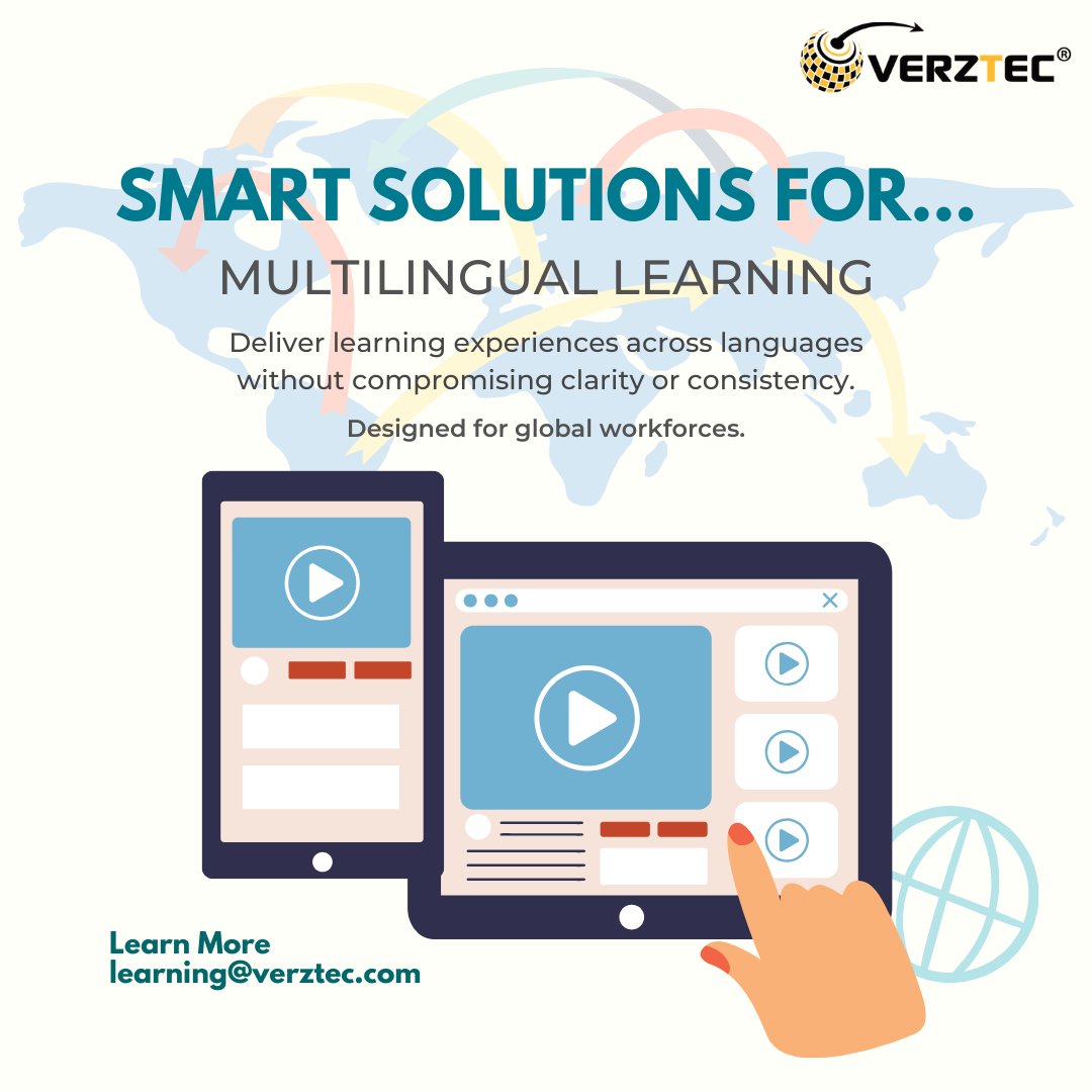 Verztec's tweet photo. #SmartSolutionsFor 🌍 Need to deliver learning across multiple languages? Verztec develops multilingual digital learning solutions that deliver consistent, engaging training for global workforces. Learn more: https://t.co/kvq2mpo4S4

#Verztec #eLearning #DigitalLearning https://t.co/jjFxtQcaNE