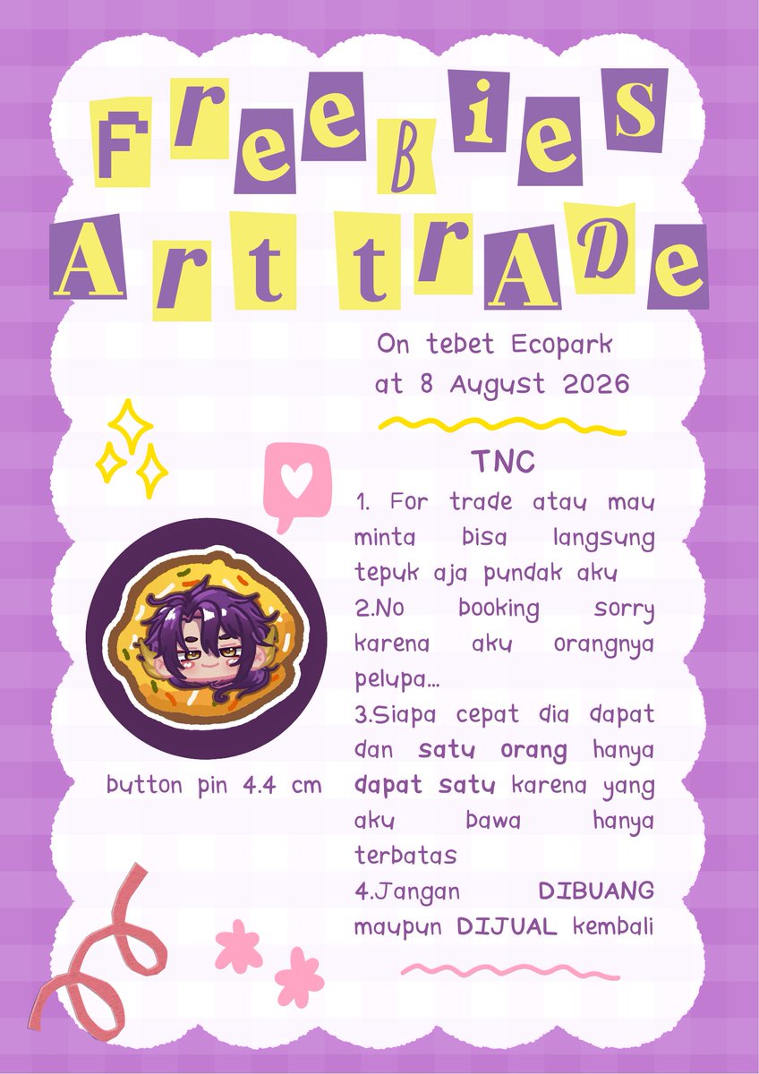 NnazunaNito's tweet photo. Halooo minna! aku bakal dateng ke acaranya #UltahBima2026 di Tebet Eco Park tanggal 8 Agustus nanti dan aku ada sedikit freebies buat pdvvarna! Yang mau trade atapun sekedar minta juga boleh ok! Untuk dresscode yang aku pakai aku kasih tau h-1 acara, see ya! https://t.co/cTnIB3DN7u