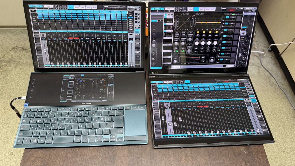 HashiRemote's tweet photo. ASUS Zenbook Duo 更新‼️
パソコンは調子良い内に更新するが良しという事で新しくしました。
新しいモデルは、なんと完全なデュアルディスプレイ。これはもうLV1用というべきノートパソコンですー

左:旧型、右:新型 https://t.co/JYQdQ3NPgh