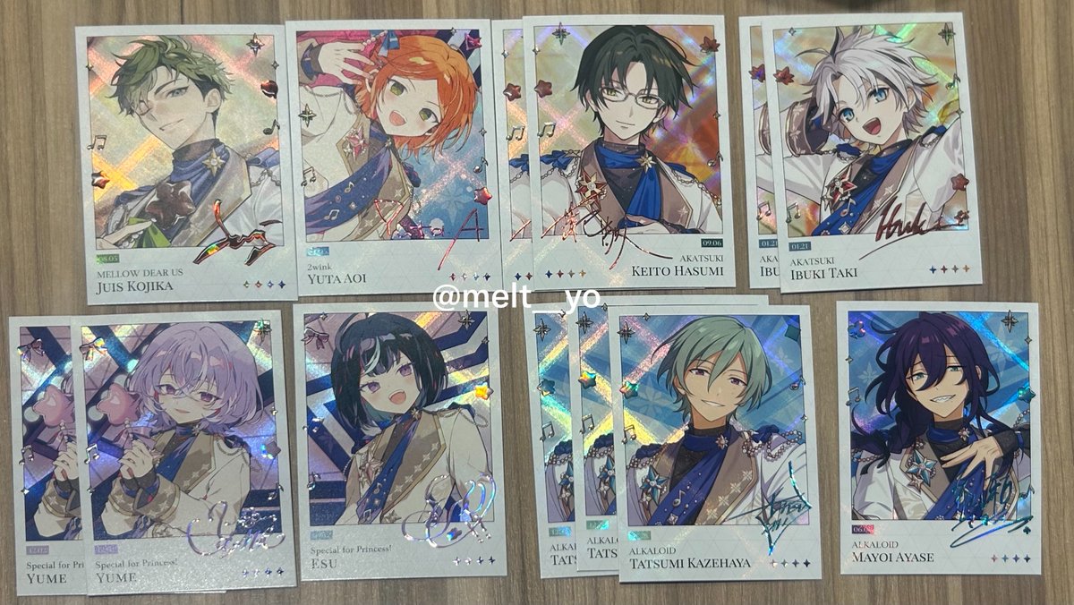 melt__yo's tweet photo. 【交換・譲渡】あんさんぶるスターズ あんスタ 偶像夢幻祭 聚光舞台チェキ風カード  A B

譲)ジュイス、ゆうた、敬人、維吹、ユメ、エス、巽、マヨイ
燐音、真、スバル、鉄虎、レオ

求)望見、一彩、夏目
司、泉、北斗

同種交換/ジュイスは望見との交換のみ
本日池袋手渡し優先で探しております。 https://t.co/Yi3duiswhH