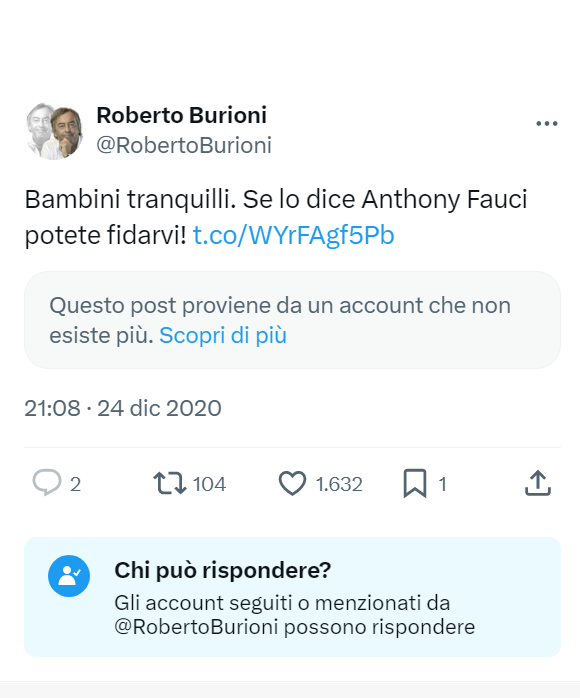 ChanceGardi's tweet photo. Burioni: Se lo dice Fauci potete fidarvi 🤡 https://t.co/oPIG8ewP7K