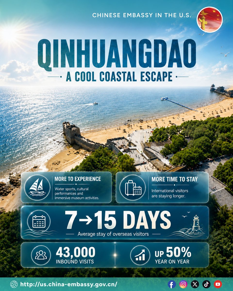 ChineseEmbinUS's tweet photo. 🌿 As global travelers seek cooler summer escapes, China is gaining appeal with scenic retreats, expanding visa-free access and increasingly visitor-friendly services. #ChinaTravel. ✈️
#CoolSummer #VisitChina #VisaFreeTravel #ExploreChina https://t.co/QsuflhkJKN