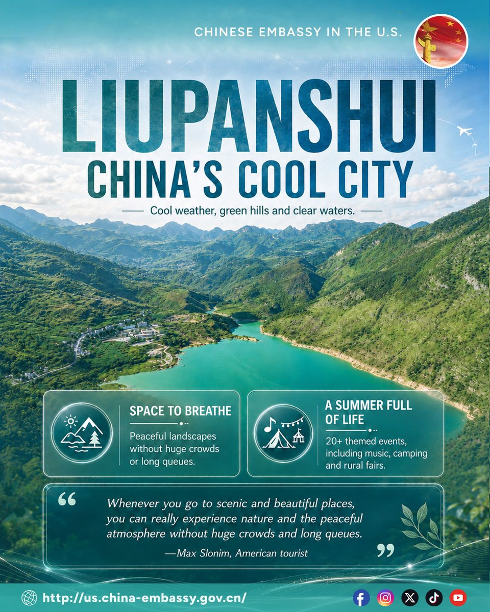 ChineseEmbinUS's tweet photo. 🌿 As global travelers seek cooler summer escapes, China is gaining appeal with scenic retreats, expanding visa-free access and increasingly visitor-friendly services. #ChinaTravel. ✈️
#CoolSummer #VisitChina #VisaFreeTravel #ExploreChina https://t.co/QsuflhkJKN