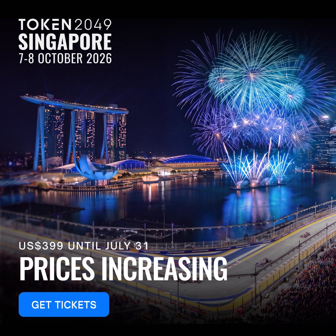 token2049's tweet photo. The world’s largest crypto event returns to Marina Bay Sands on 7–8 October.

25,000+ attendees, 500+ exhibitors, 300+ speakers and 1,000+ side events in Singapore for the largest industry gathering of the year.

Tickets are US$399 until Friday 31 July, 23:59 SGT. Then US$499.