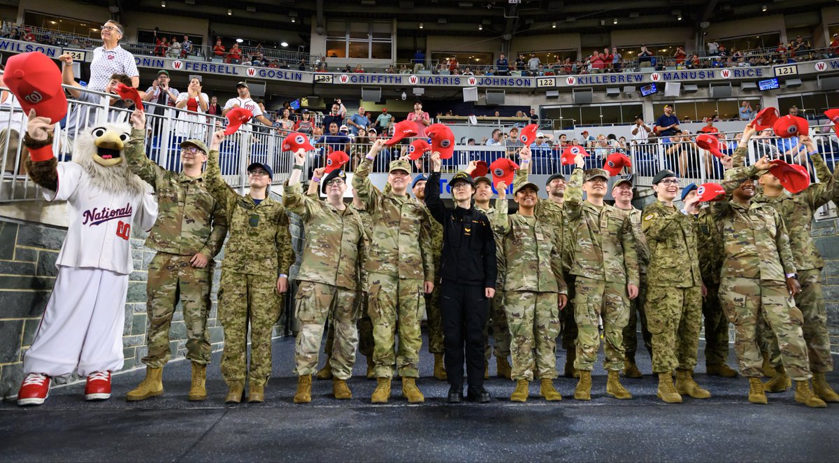 CanEmbUSA's tweet photo. What a night at @NationalsPark celebrating #America250 through baseball! ⚾ The night featured Ambassador Wiseman's ceremonial first pitch, recognition of Canadian Armed Forces members during the Salute to Service, and a @BlueJays vs. @Nationals matchup. https://t.co/8N36LItfUc